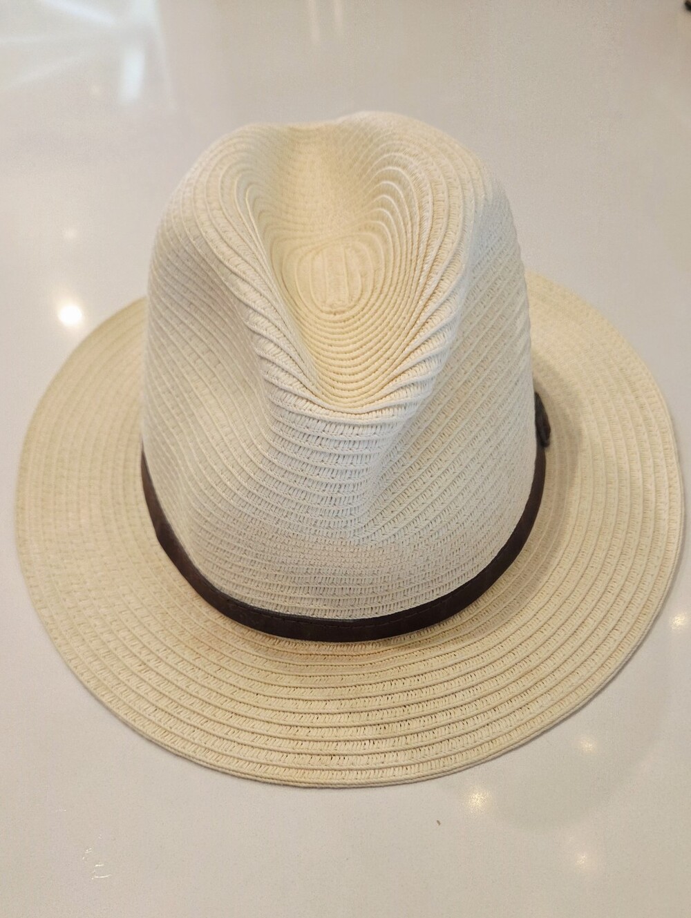 Italian Cream Panama-Style Straw Hat with Brown Band